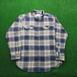 Michigan Wolverines Columbia Flannel Shirt Mens Large Blue Gray Plaid Button Up